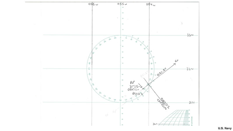 screenshot of Universal Plotting Sheet with Capella Line of Position drawn