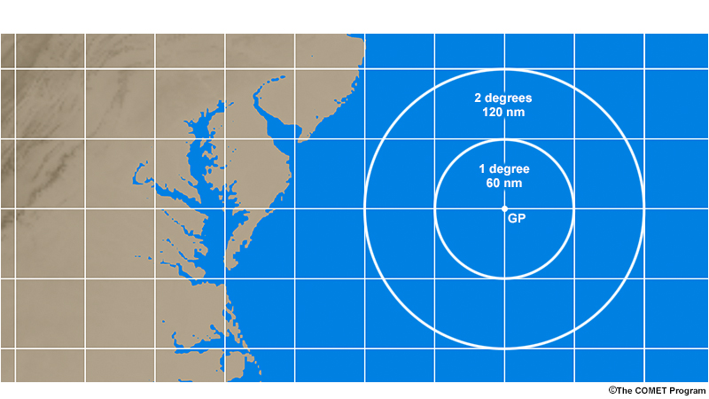 map representation of 1-degree latitude corresponding to 60 nautical miles