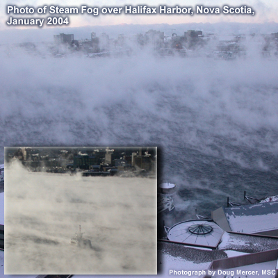 Photo of steam fog over Halifax Harbor, Nova Scotia, January 2004