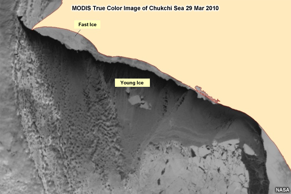 MODIS True Color Image of Chukchi Sea 29 Mar 2010