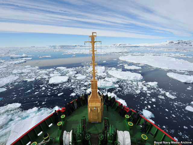 Ship sailing in icy seas