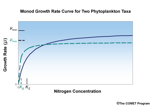 Monod Growth Rate Curve for Two Phytoplankton Taxa