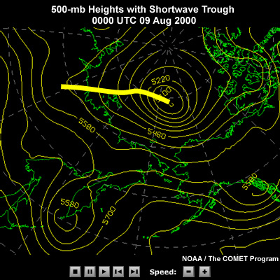 500-mb Heights with Shortwave Trough. 00z 9 Aug to 12z 11 Aug