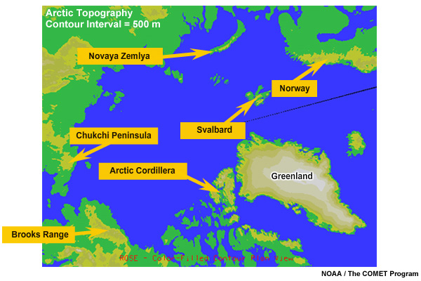 Arctic Topography. Contour Interval = 500 m
