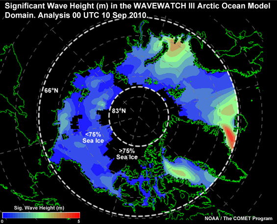 Significant Wave Height (m) in the WAVEWATCH III Arctic Ocean Model Domain. Analysis 00 UTC 10 Sep 2010