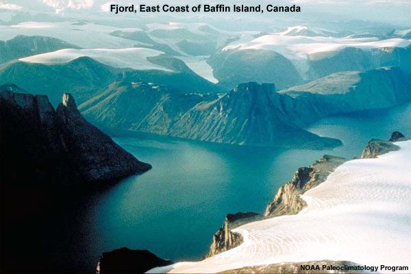 Aerial photo of Fjord, East Coast of Baffin Island, Canada