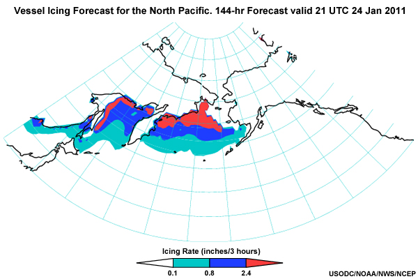 GFS Vessel Icing Forecast for the North Pacific, 
144-hr Forecast valid 21 UTC 24 Jan 2011
