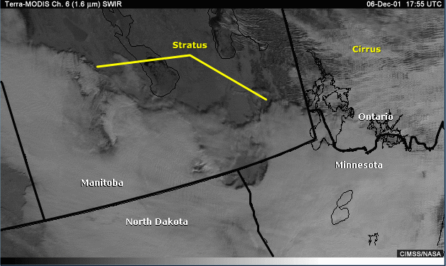 Terra-MODIS Channel 6 image showing cirrus and stratus clouds