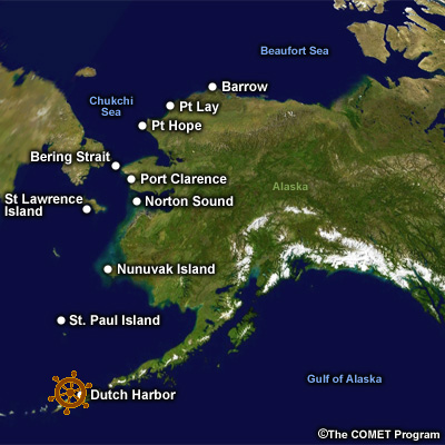 Map of Alaska with locations in scenario