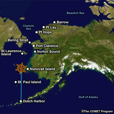Map of Alaska with locations in scenario
