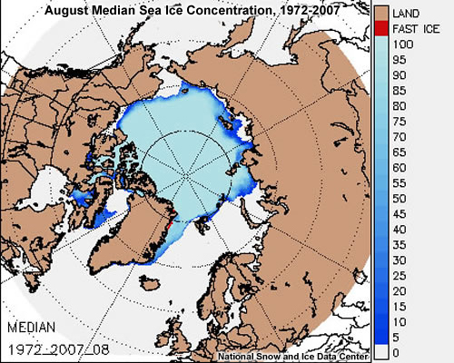 August Median Sea Ice Concentration, 1972-2007