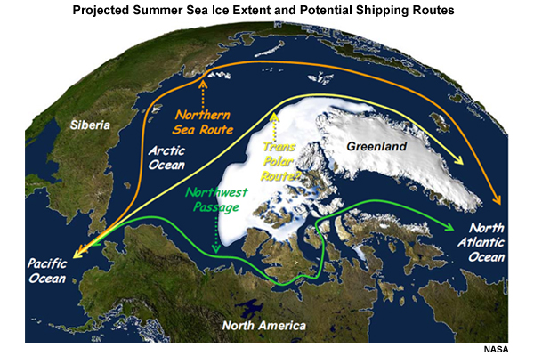 Projected Summer Sea Ice Extent and Potential Shipping Routes