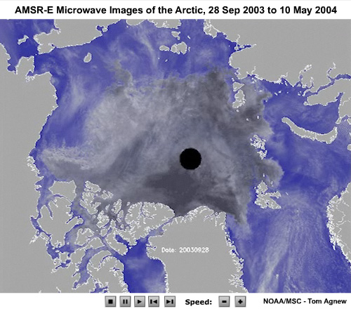 Animation of AMSR-E Microwave Images of the Arctic from 28 Sep 2003 to 10 May 2004